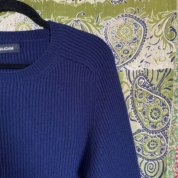 NAADAM Navy Blue Merino Wool/ Cashmere Blend Ribbed Mockneck Sweater Size Medium - Picture 5 of 16